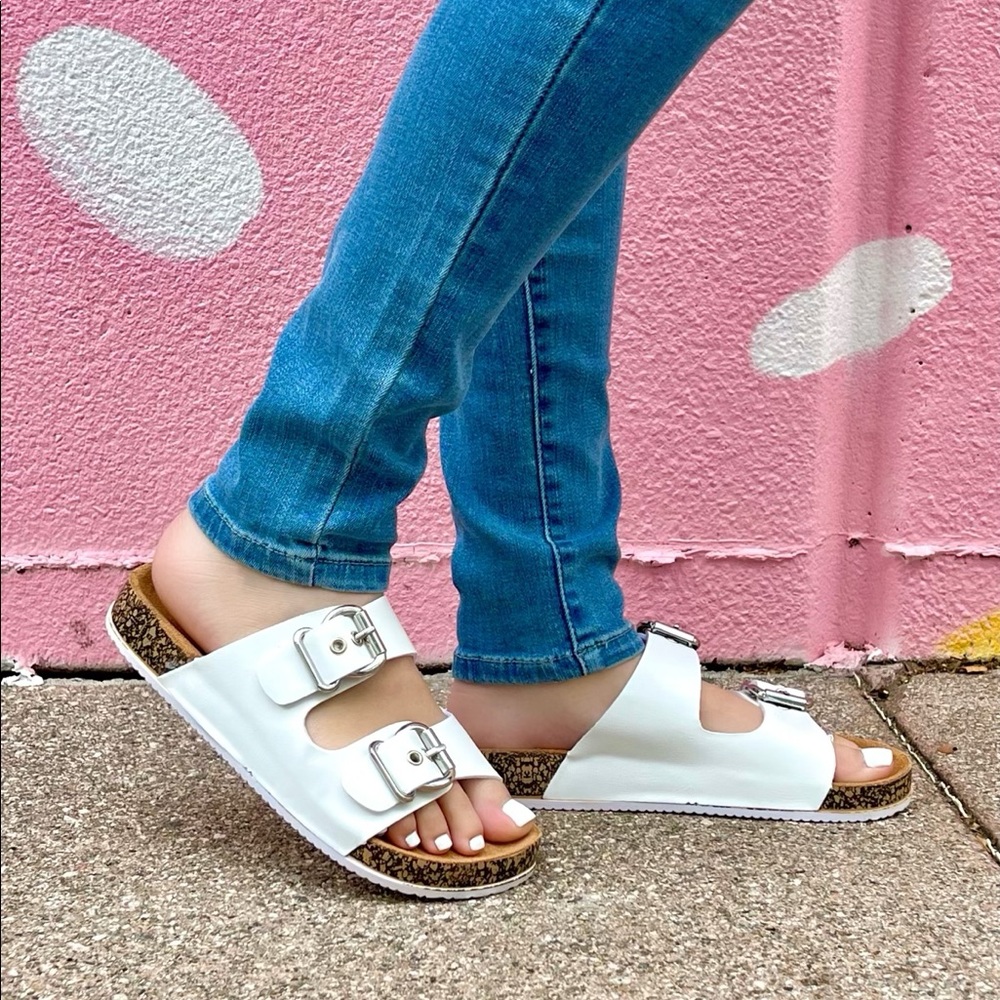⚡FINAL SALE!  White Vegan Leather Double Buckle Sandals